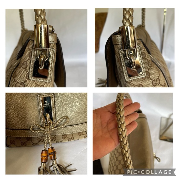 Gucci Bella Flap 2-Way Satchel GG Canvas Gold Leather - Picture 11 of 16